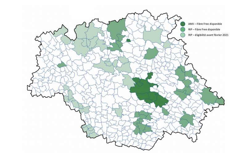 La carte des communes couvert en Freebox Fibre dans le Gers